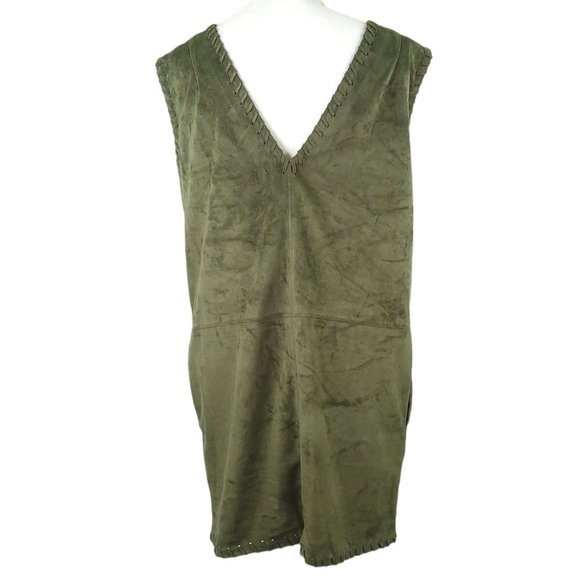 ASTR The Label Green Faux Suede Mini Dress Womens Sz S Sleeveless Slash Pockets - Picture 4 of 12